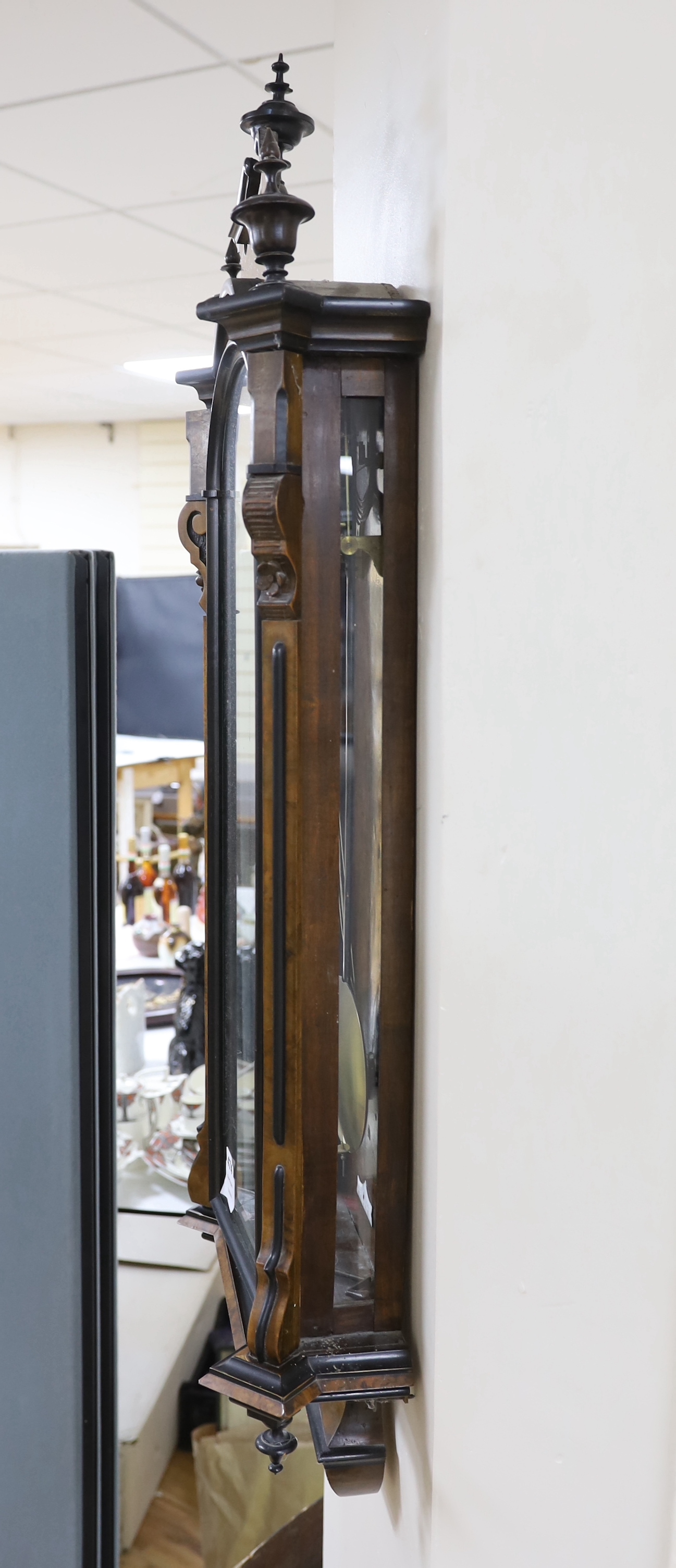 A 19th century Vienna regulator wall clock, 113cm high